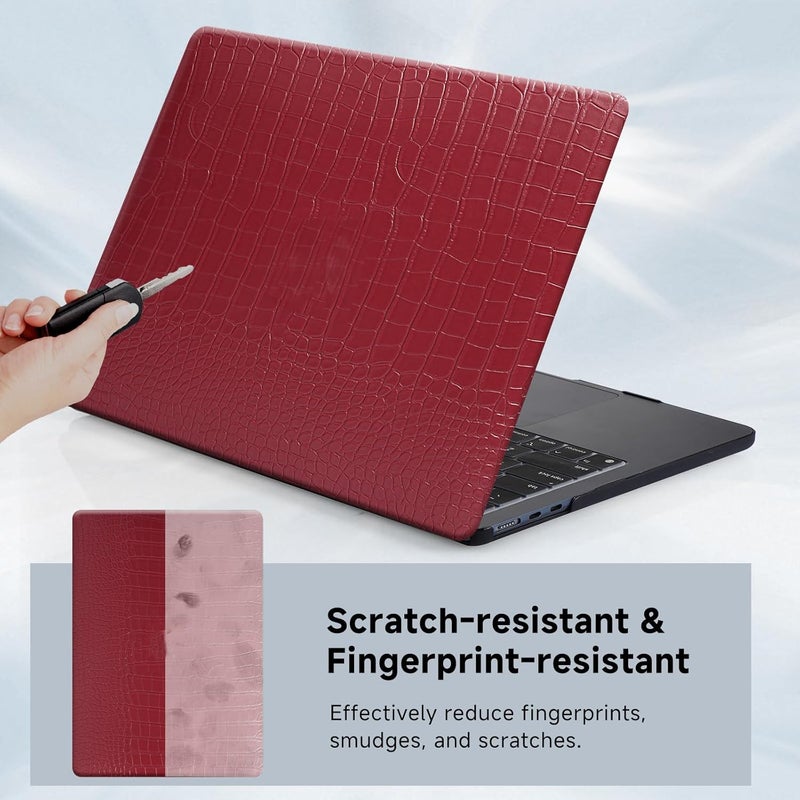 FUNUT for MacBook Air 13 Inch Case 2021 2020 2019 2018 Release M1 A2337 A2179 A1932 Touch ID, MacBook Air M1 Cover Crocodile Leather Laptop Hard Shell & Keyboard Cover for Mac Air 13 Inch, Red - Image 4